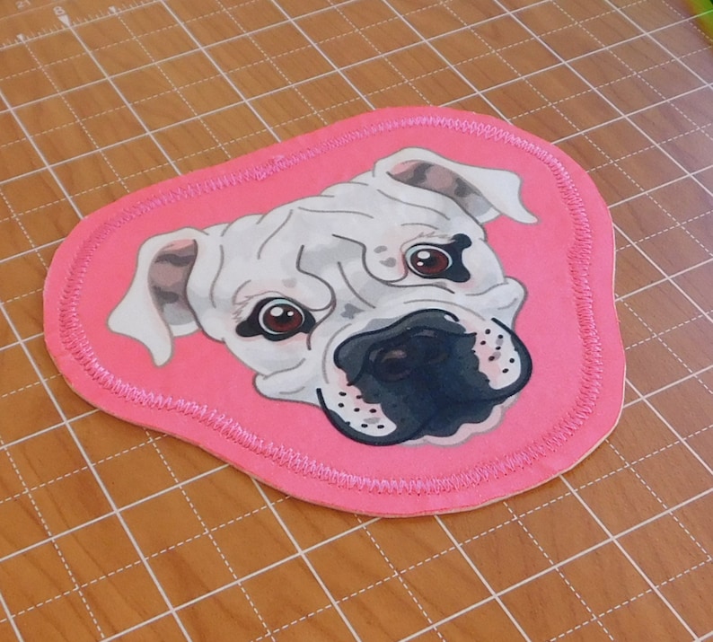 Kawaii Universe Cute Iron on or Sew In American Bulldog Pink Patch image 1