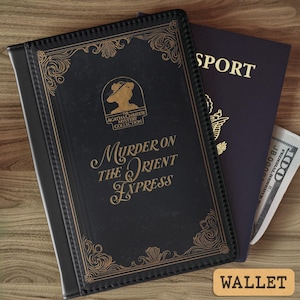 Cartera con forma de libro de Agatha Christie, regalo de Asesinato en el Orient Express, funda para pasaporte de estilo literario, regalo de Hércules Poirot, regalo para amantes del misterio, cartera de viaje