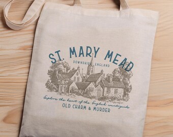 Miss Marple Tote Bag Agatha Christie Book Bag St Mary Mead Design Cozy Mystery Reader Bag Hercule Poirot Gift for Mystery Lover Bookish Bag