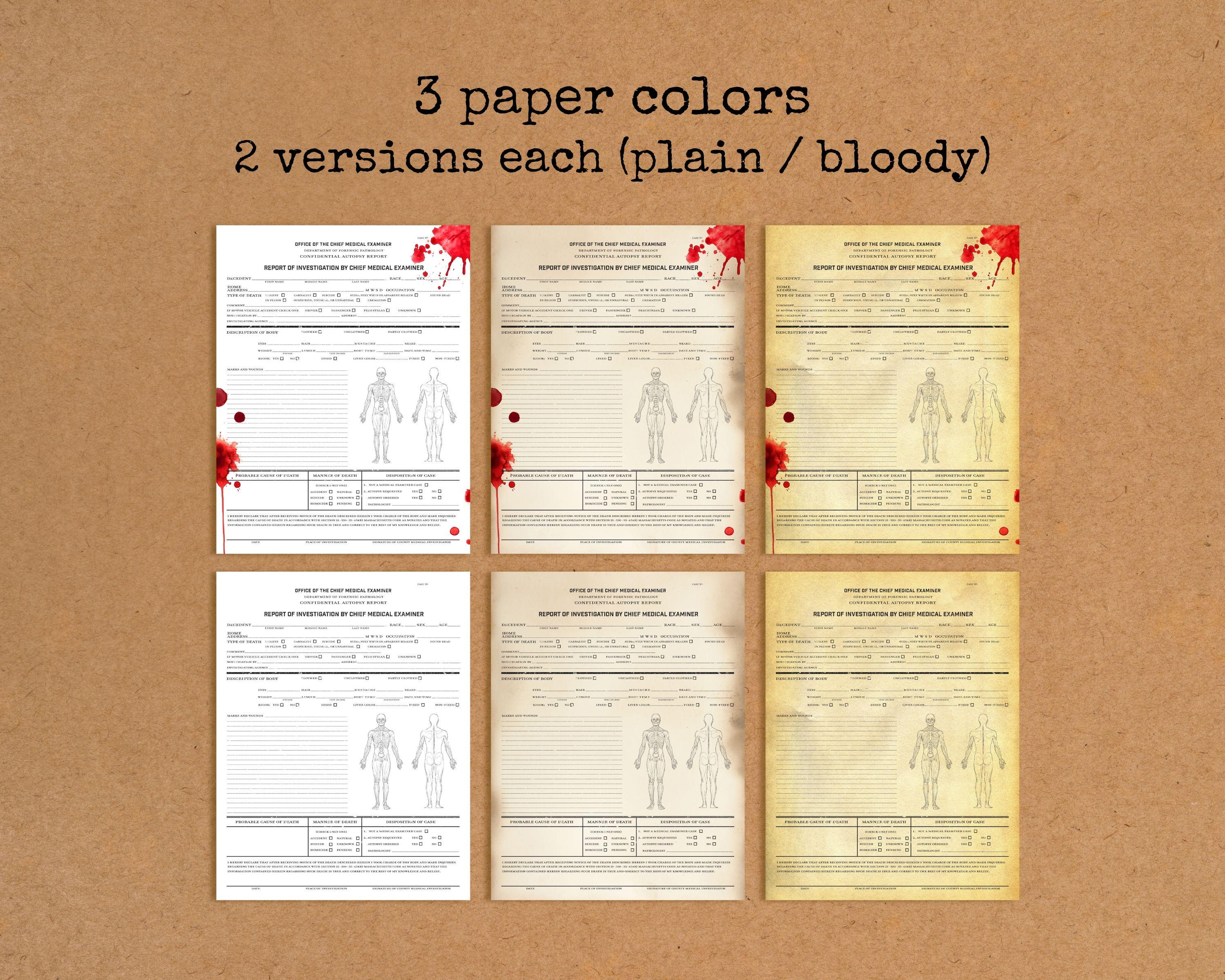 Murder Report Example Printable Autopsy Report Template for DIY Murder Mystery Party Decor ...
