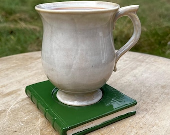 Handmade Ceramic Book Coaster: Forest Green Literary Tea & Coffee Accessory