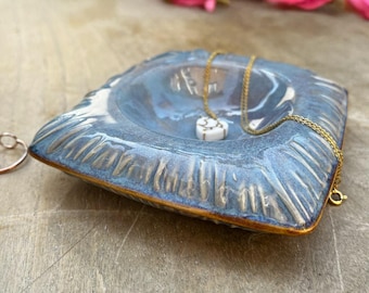 Handmade Blue Duchess Cushion Tray | Ceramic Tea Strainer Drip Tray & Jewelry Dish
