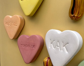 Handmade Ceramic wall Decoration Candy Hearts | Matte Glazed Pastel Decor with Fun Sayings