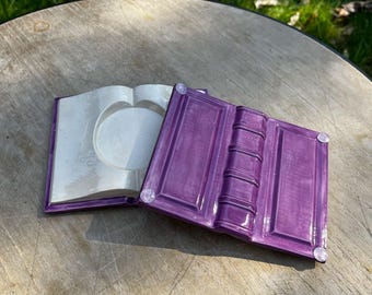Plum Enchantress Open Book Ceramic Coaster | Handmade Tea/Coffee Mug Saucer