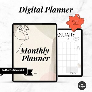 Digitale planner voor iPad en Android | GoodNotes-compatibele maandelijkse lay-outs | 2024-2025: