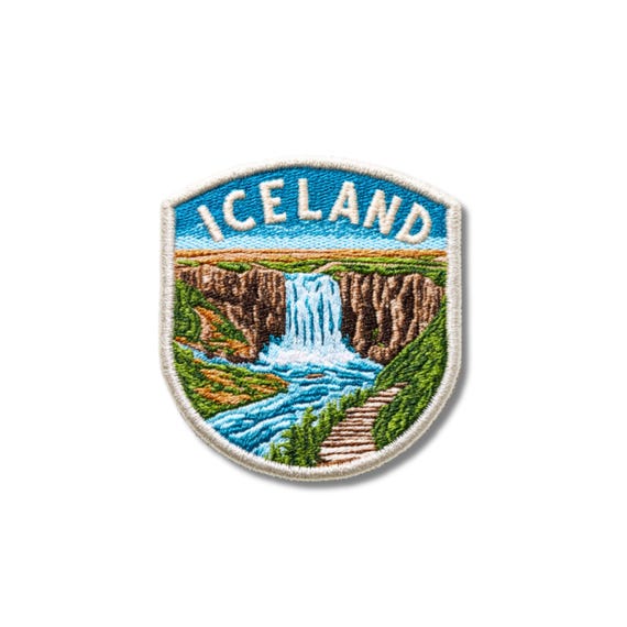 Iceland Waterfall Embroidered Patch – Travel Souvenir Appliqué