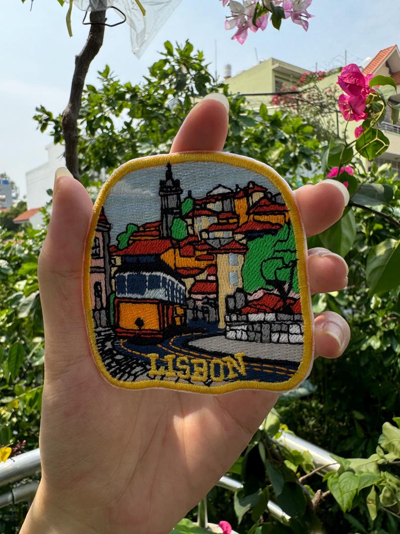 Lisbon Patch – Embroidered Iron-On or Sew-On Portugal City Patch, Travel Souvenir Appliqué for Jackets, Bags, Hats & More, Gift for Travelers