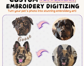 Custom Pet Portrait Embroidery Digitizing (4-6 inch): Personalized Dog, Cat Design (Digital File)