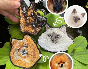 Toppa commemorativa personalizzata con ritratto di animale domestico: ricamo termoadesivo commemorativo per cani e gatti
