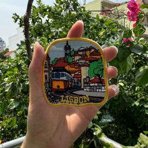 Lisbon Patch – Embroidered Iron-On or Sew-On Portugal City Patch, Travel Souvenir Appliqué for Jackets, Bags, Hats & More, Gift for Travelers