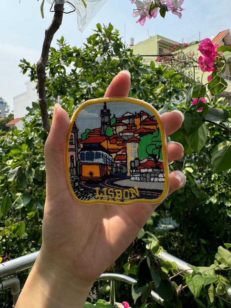 Lisbon Patch – Embroidered Iron-On or Sew-On Portugal City Patch, Travel Souvenir Appliqué for Jackets, Bags, Hats & More, Gift for Travelers