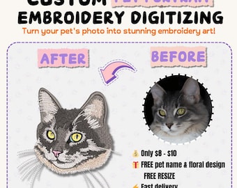 Custom Pet Portrait Embroidery Design Hat (> 4 inch): Dog, Cat or Other Embroidery (Digital File)