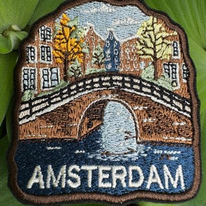Amsterdam Patch – Embroidered Iron-On or Sew-On Travel Souvenir Patch, Netherlands City Appliqué for Jackets, Bags, Hats & More
