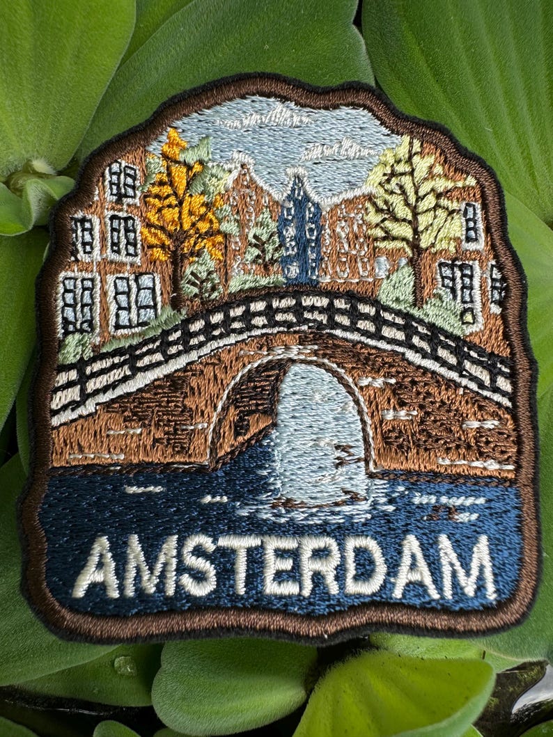 Amsterdam Patch – Embroidered Iron-On or Sew-On Travel Souvenir Patch, Netherlands City Appliqué for Jackets, Bags, Hats & More