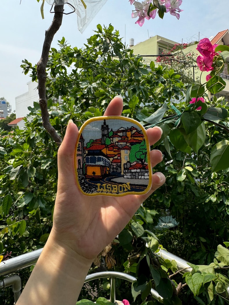 Lisbon Patch – Embroidered Iron-On or Sew-On Portugal City Patch, Travel Souvenir Appliqué for Jackets, Bags, Hats & More, Gift for Travelers