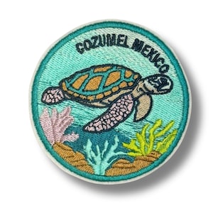 Cozumel Mexico Scuba Diving-patch - kleurrijk zeeschildpadontwerp, opstrijkbare reispatch voor verzamelaars