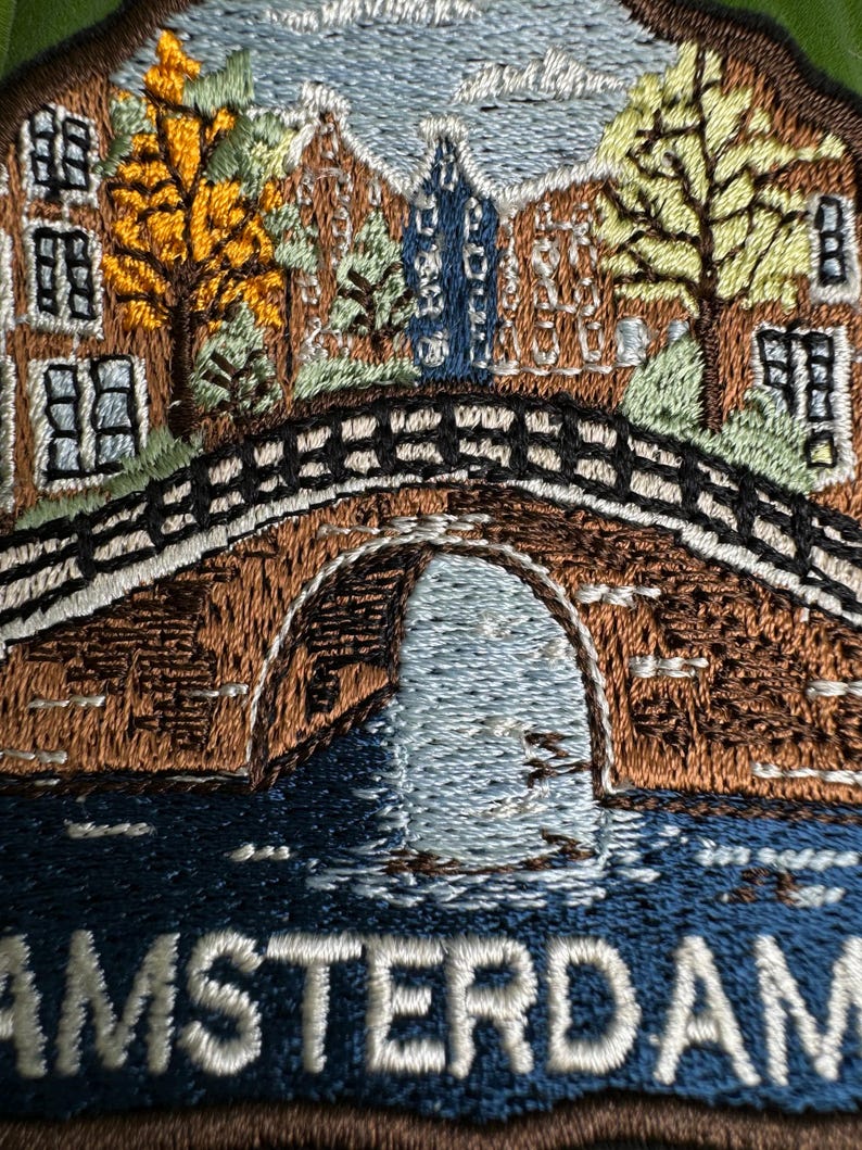 Amsterdam Patch – Embroidered Iron-On or Sew-On Travel Souvenir Patch, Netherlands City Appliqué for Jackets, Bags, Hats & More