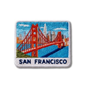 Broderad lapp med broderad text på Golden Gate-bron i San Francisco (stryk-på/sy-på)