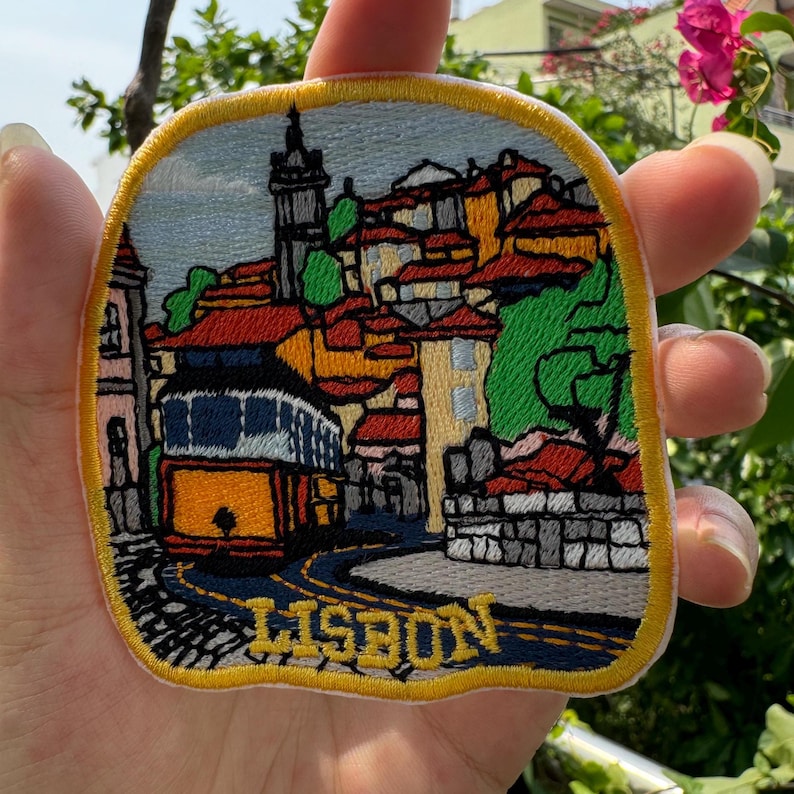 Lisbon Patch – Embroidered Iron-On or Sew-On Portugal City Patch, Travel Souvenir Appliqué for Jackets, Bags, Hats & More, Gift for Travelers
