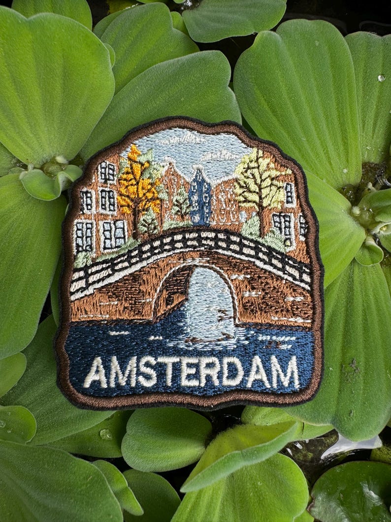 Amsterdam Patch – Embroidered Iron-On or Sew-On Travel Souvenir Patch, Netherlands City Appliqué for Jackets, Bags, Hats & More
