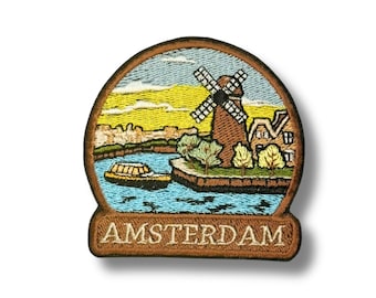 Dutch Windmill Embroidery Patch: Amsterdam Holland Travel - Iconic Structure Detail