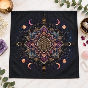 Mandala Altar Cloth 22x22 Sacred Geometry Tarot Cloth Moon Phase Spiritual Decor