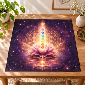 Chakra Altar Cloth, Lotus Sacred Geometry Design, 22x22 Cotton