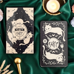 Baraja de Tarot Gatito: 78 cartas en blanco y negro para principiantes, Tarot Místico del Gato, Cartas de Adivinación, Set de Regalo de la Bruja Celestial
