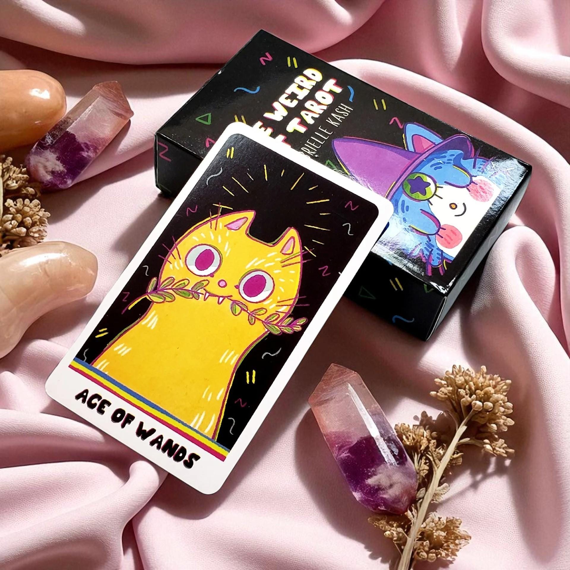 Funny Cat Tarot Deck for Beginners – 78 Cards for Divination, Oracle Reading, Party Game, Weird Cat Gift Idea for Friends or Couples