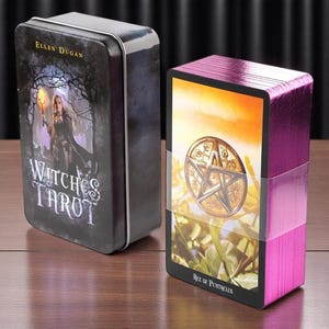 Jeu de tarot des sorcières dans une boîte en fer blanc - Oracle divinatoire de 78 cartes, guide en anglais PDF, cadeau de tarot des sorcières pour débutants, cartes de fortune occultes