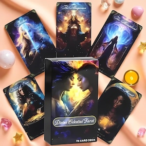 Divine Celestial Tarot Deck - 78 Karten, englische Komplettausgabe, mystisches Wahrsagerei & spirituelles Anleitungsset