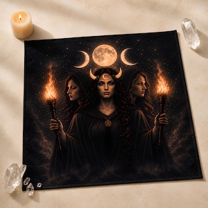 Triple Moon Altar Cloth, Goddess Design, Cotton Twill, 2 Sizes