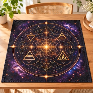 Celestial Geometry Altar Cloth, Cotton Twill, Four Elements Mandala (22"x22")