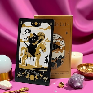 Entzückendes Katzen Tarot Karten Deck - 78 Schwarze Katzen Tarot Karten | Niedliches Witchy Wahrsager Deck | Kawaii Orakelkarten | Spirituelles Geschenk Set