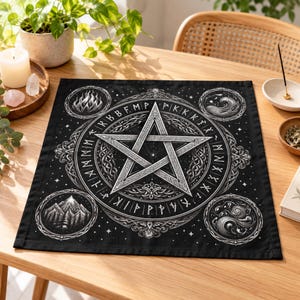 Altar Cloth, Pentagram and Rune Design, Cotton Twill, 10 x 10 or 22 by 22 Inches