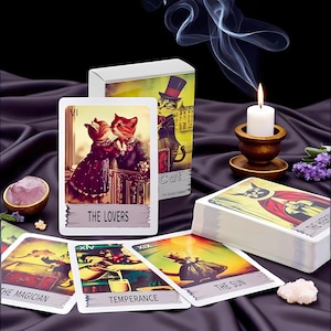Mystische Katze Tarot Deck – 78 Karten | Niedliches Katzen-Tarot für Anfänger & Sammler | Wahrsagen, Wahrsagen, Witchy Geschenk Set