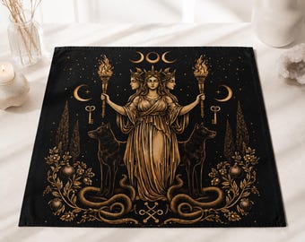 Hecate Altar Cloth Cotton 22x22 Triple Moon Goddess Witch Decor