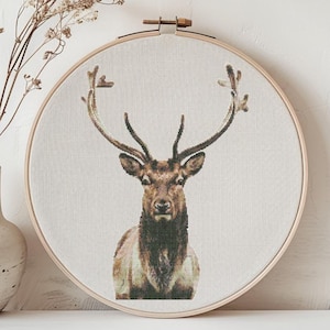 Realistic Reindeer Cross Stitch Pattern: Minimalist Holiday Design (PDF Digital Download)