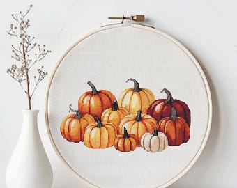 Kürbis Flicken Kreuzstich-Muster, Herbst-Herbst-Design (PDF-Muster)