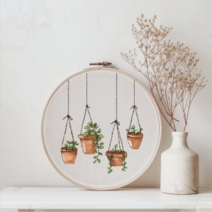 Hanging Plants Cross Stitch Pattern: Hand-Drawn Design (PDF Digital Download)