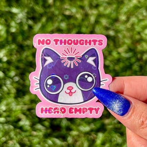 Meme kat sticker "Geen gedachten leeg hoofd"