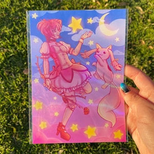 Puella Magi Madoka Magica Anime Art Print | 5 x 7 in | Madoka Kaname and Kyubei “Star”
