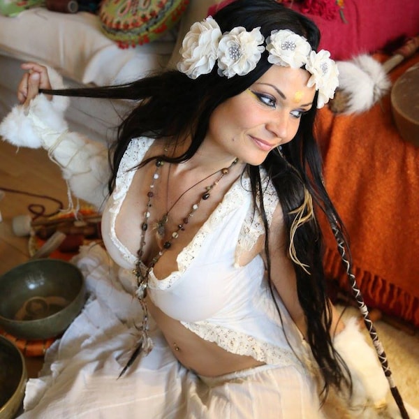 CASSIOPEIA BAMBOO VEST - Wrap Dress - Burning man Boho Hippie Fairy Dance Costume Lingerie Faery Tribal Pixie - Off white Cream Ivory