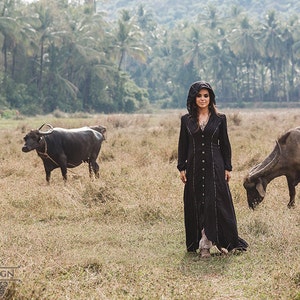 Sale - PRIESTESS COAT - Long jacket sweater hoodie Hippie Boho Bohemian Goddess Faery Fairy Pixie Medieval Fantasy Gothic Gypsy Goa - Black