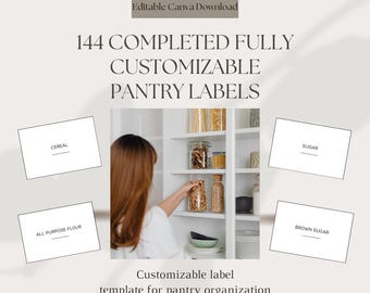 144 Kitchen Pantry Label Template & Printable PDF | Organizational Labels | Editable 3"x2" Canva Label Template | Minimalist Style