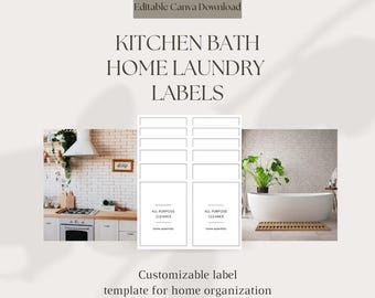 80 Editable Kitchen, Bath & Laundry Labels | Printable PDF | Canva Template for Home Organization | Ready-Made and Customizable