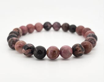 Handmade Rhodonite Crystal Bracelet: 8mm Gemstone Jewelry