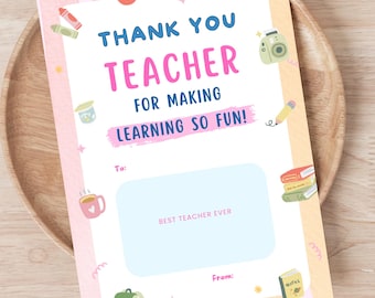 Printable Teacher Gift Card Holder Pink, Teacher Appreciation Card, End of School Gift, Thank You Teacher, Instant Download, 5X7 card