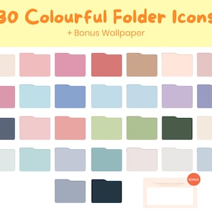 30 Colorful Folder Icons for Mac & PC, Digital Download, Custom Icon Pack, Free Wallpaper, Desktop Icons, File Icons Set