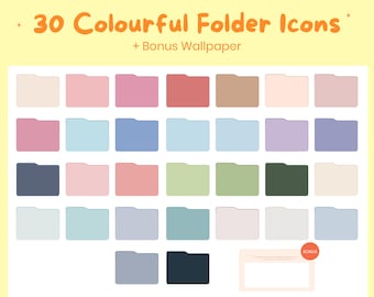 30 Colorful Folder Icons for Mac & PC , Aesthetic Desktop Organization, Digital Download, Icon Pack, Free Wallpaper, Cute folder icon